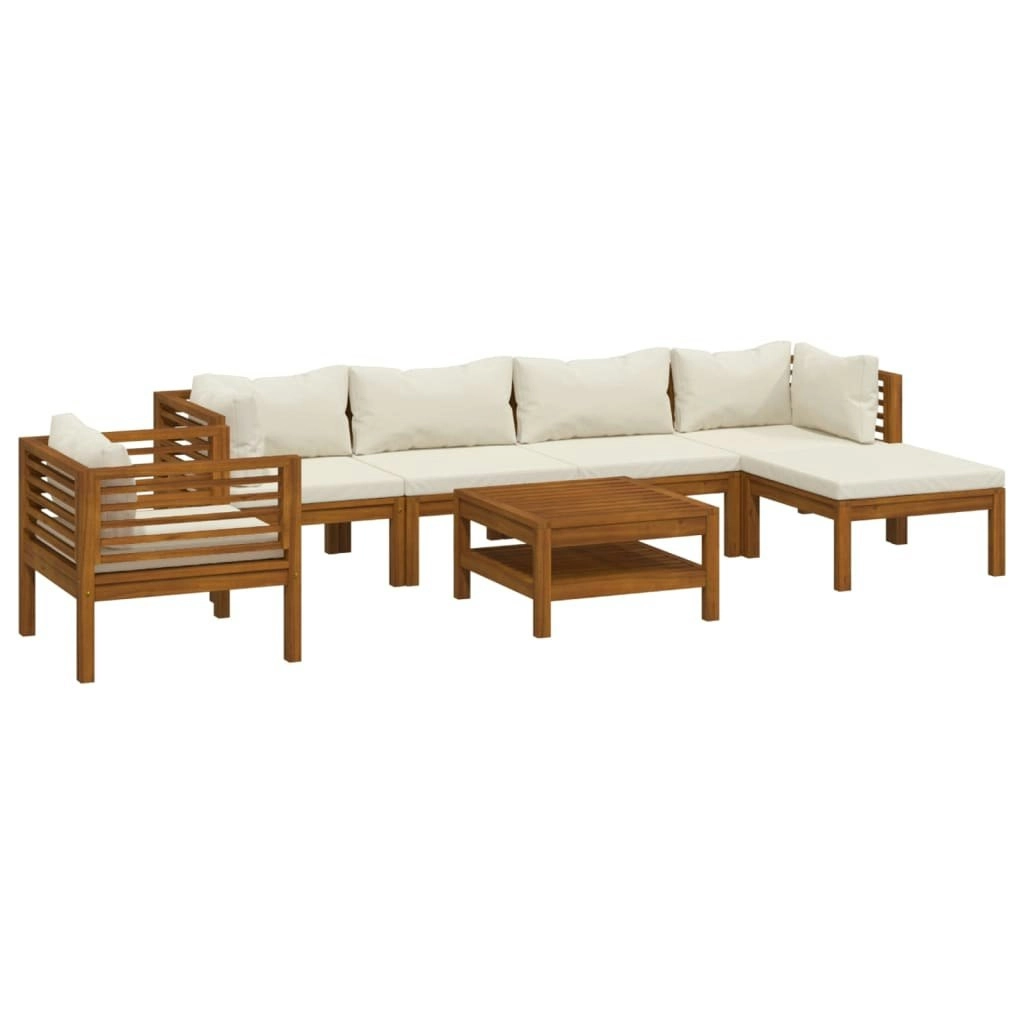 7 Piece Garden Lounge Set with Cream Cushion Solid Acacia Wood 3086930