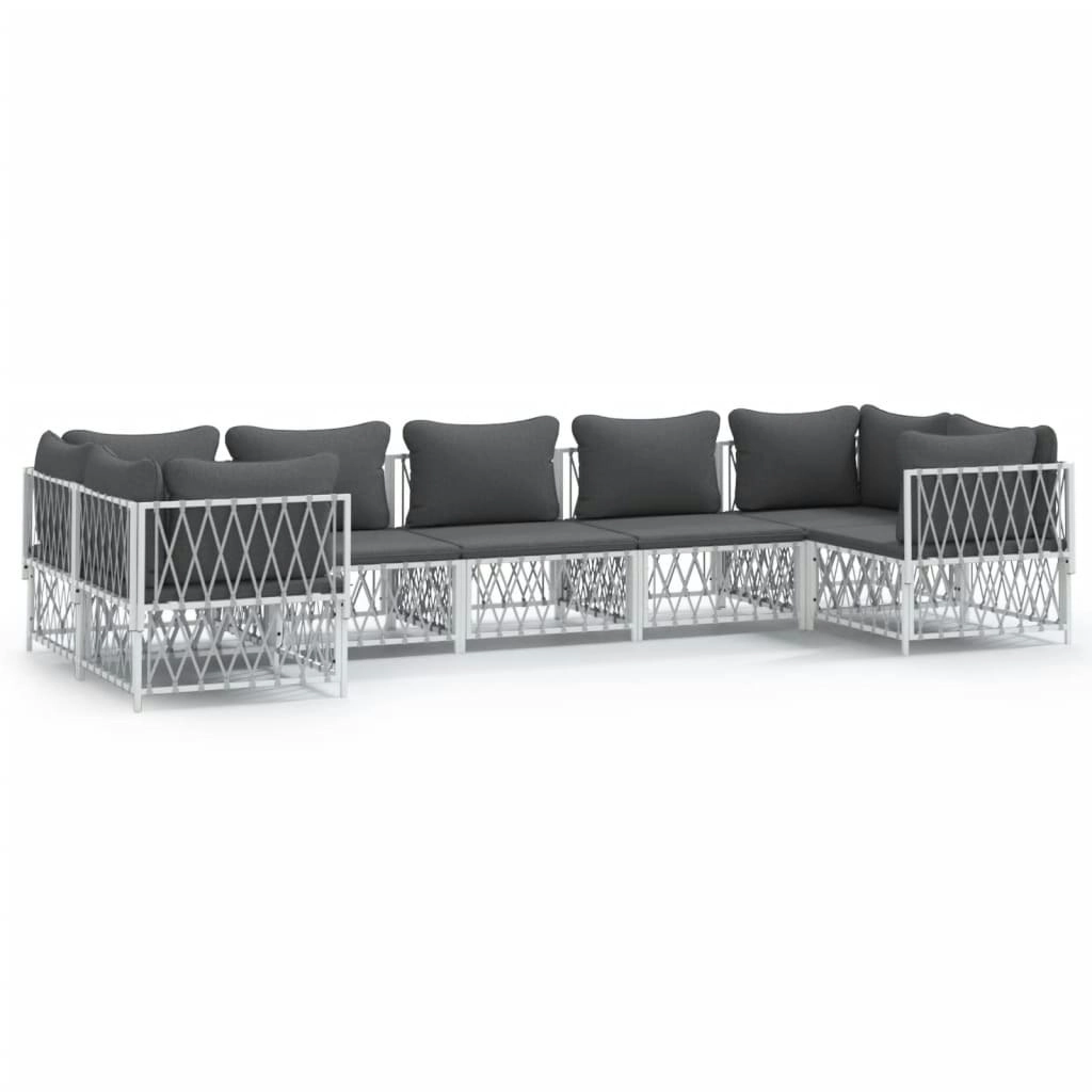 7 Piece Garden Lounge Set with Cushions White Steel 3186922