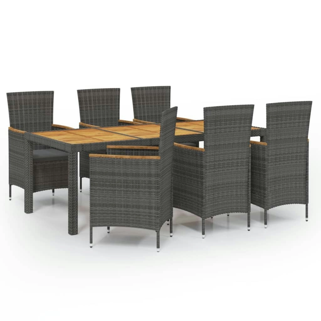 7 Piece Outdoor Dining Set with Cushions Poly Rattan Grey 3094921