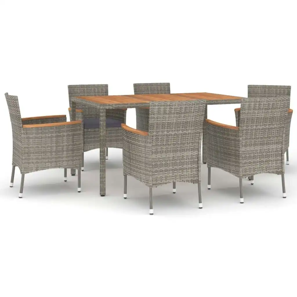 7 Piece Garden Dining Set with Cushions Grey Poly Rattan 3187367