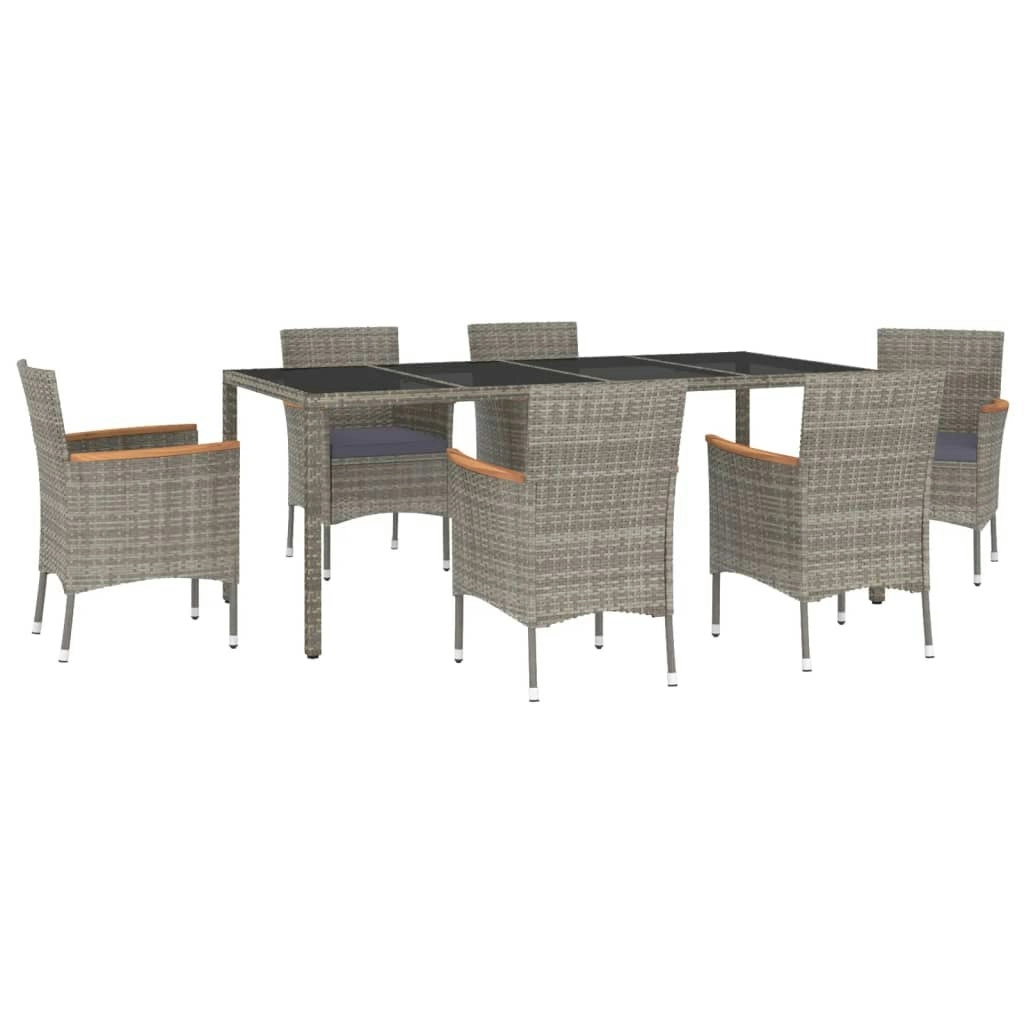 7 Piece Garden Dining Set with Cushions Grey Poly Rattan 3187384