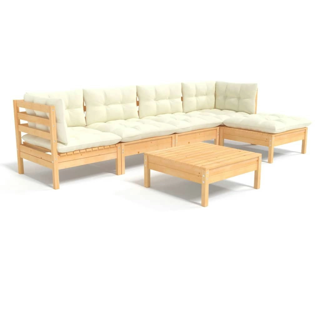 6 Piece Garden Lounge Set with Cream Cushions Pinewood 3096364