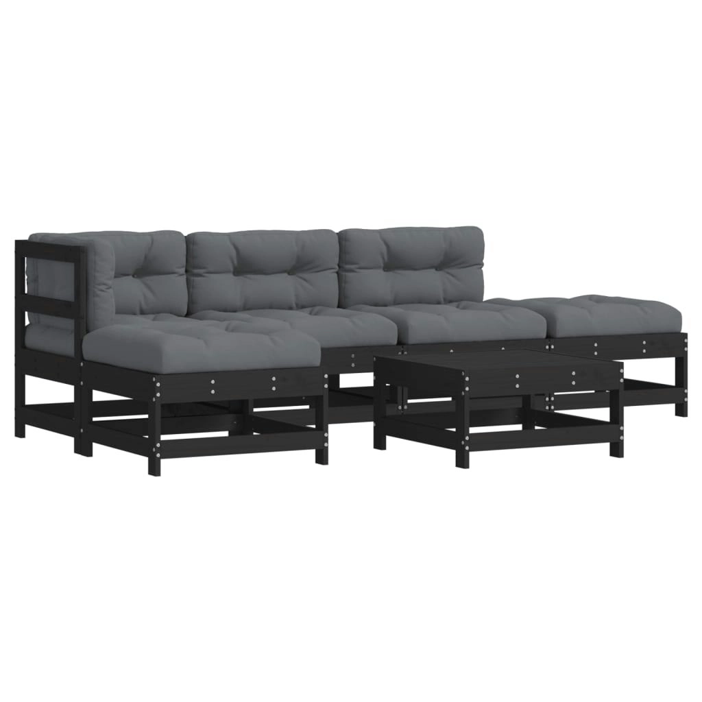 6 Piece Garden Lounge Set with Cushions Black Solid Wood 3185903