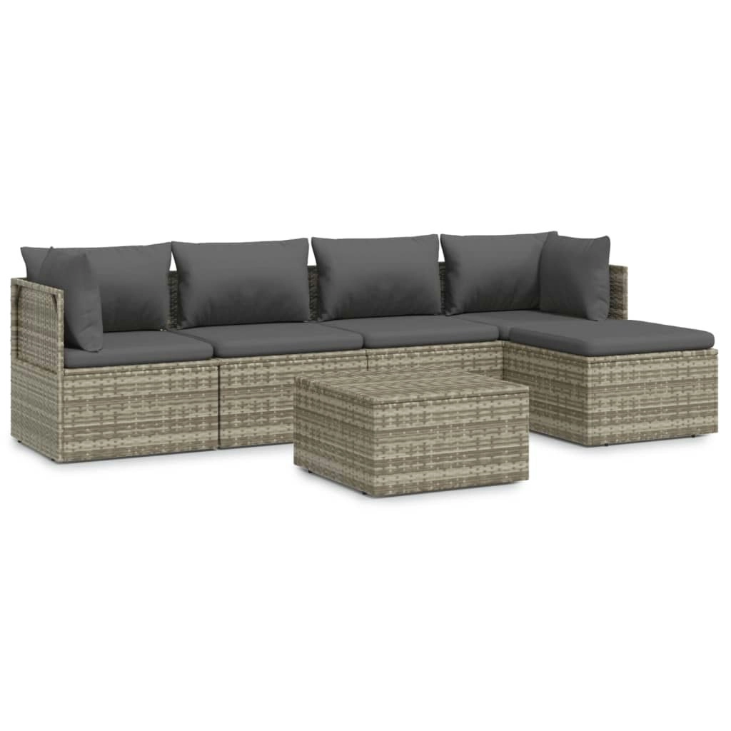 6 Piece Garden Lounge Set with Cushions Grey Poly Rattan 3157320