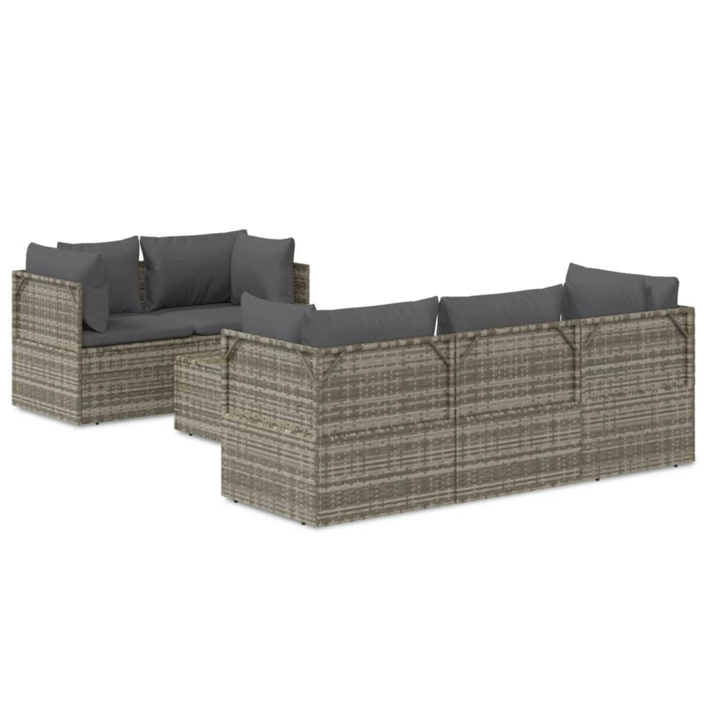 6 Piece Garden Lounge Set with Cushions Grey Poly Rattan 3157476