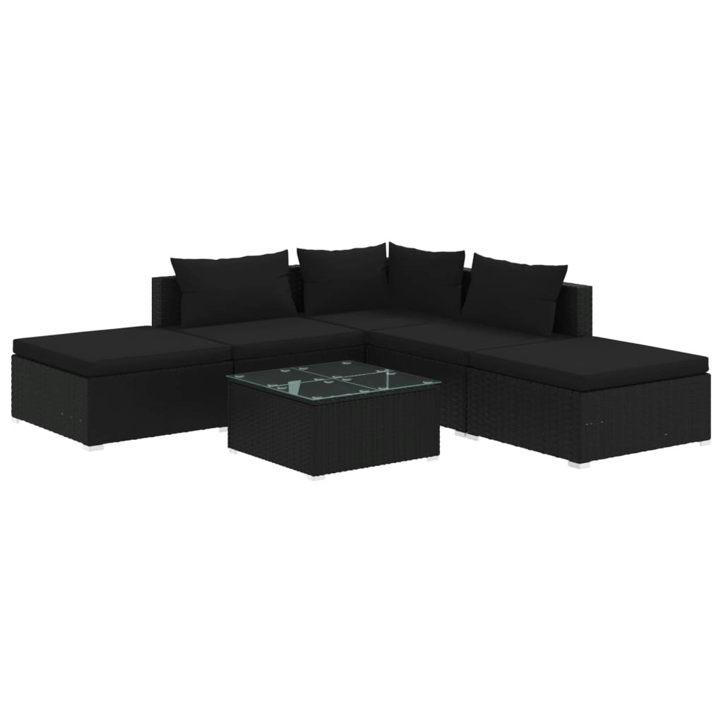 6 Piece Garden Lounge Set with Cushions Poly Rattan Black 3101600