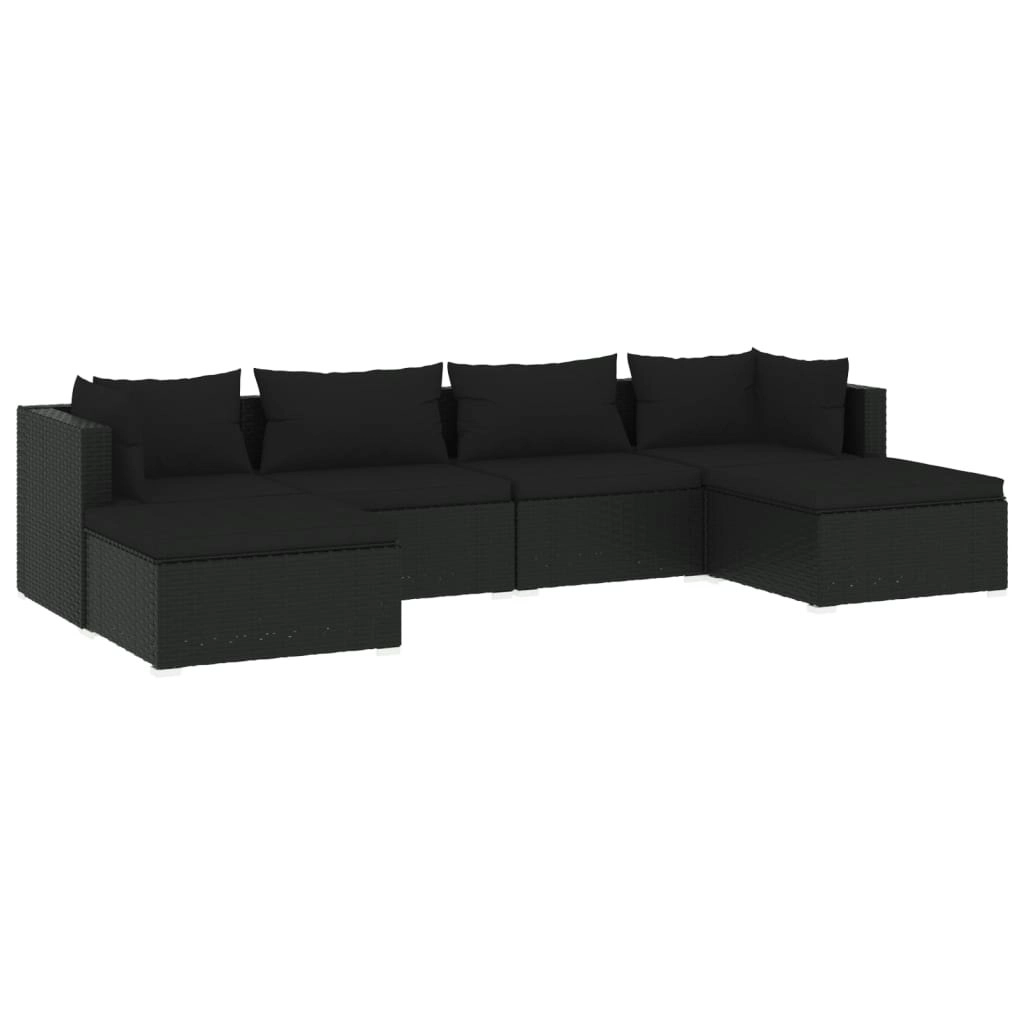 6 Piece Garden Lounge Set with Cushions Poly Rattan Black 3101800