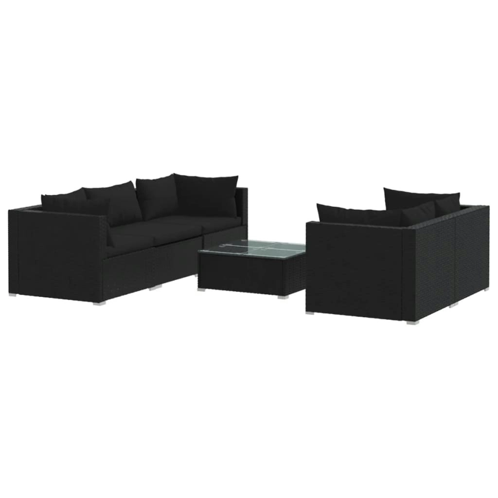 6 Piece Garden Lounge Set with Cushions Poly Rattan Black 3101488