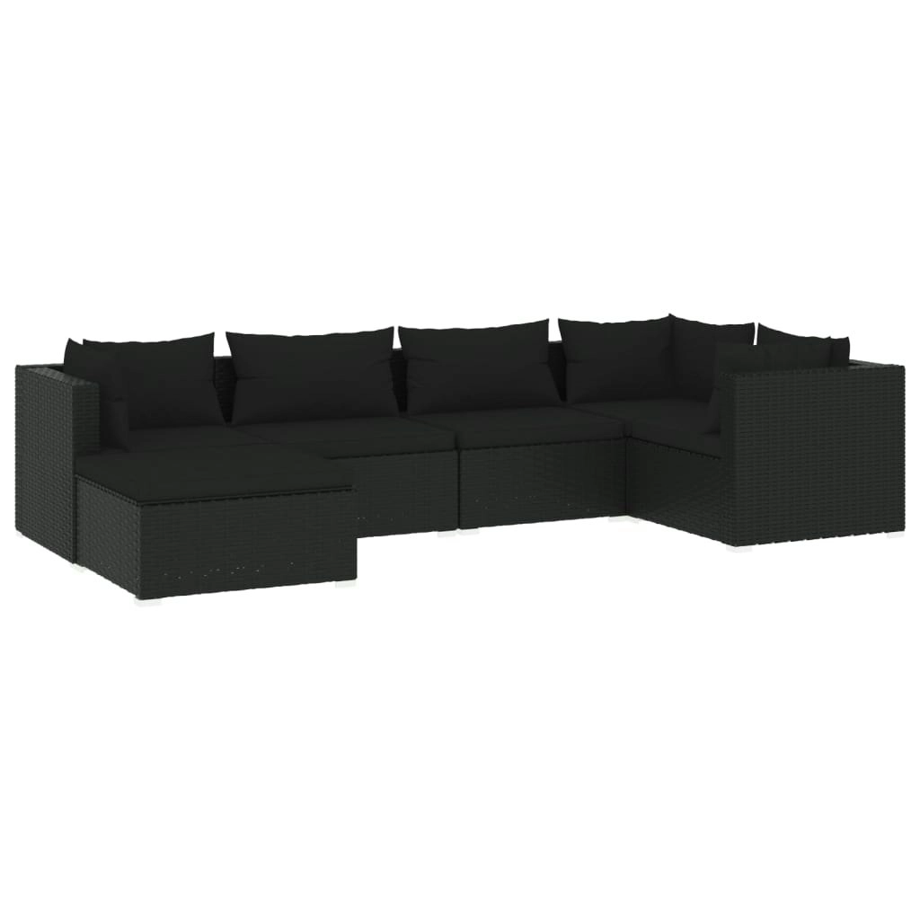 6 Piece Garden Lounge Set with Cushions Poly Rattan Black 3101808