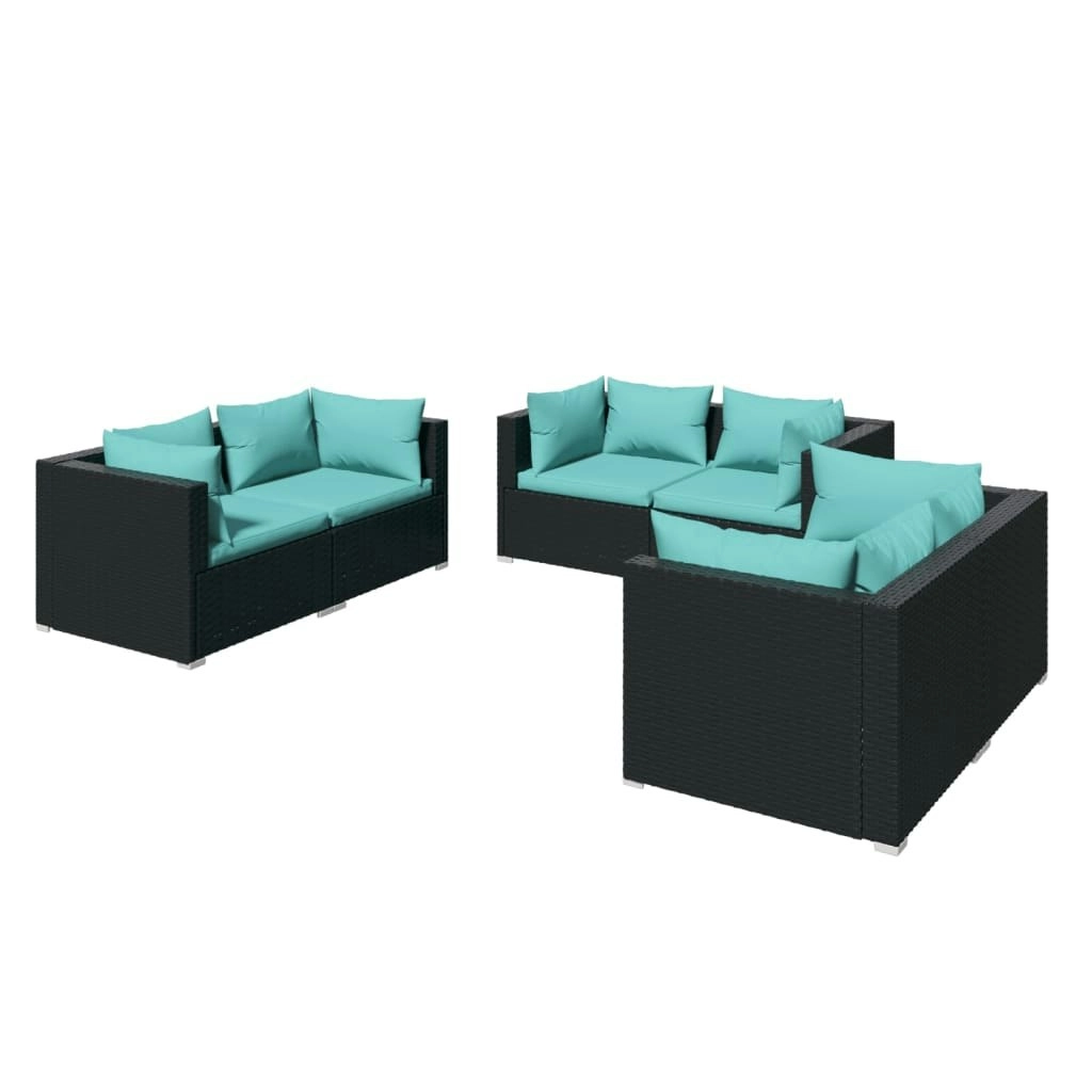 6 Piece Garden Lounge Set with Cushions Poly Rattan Black 3102297