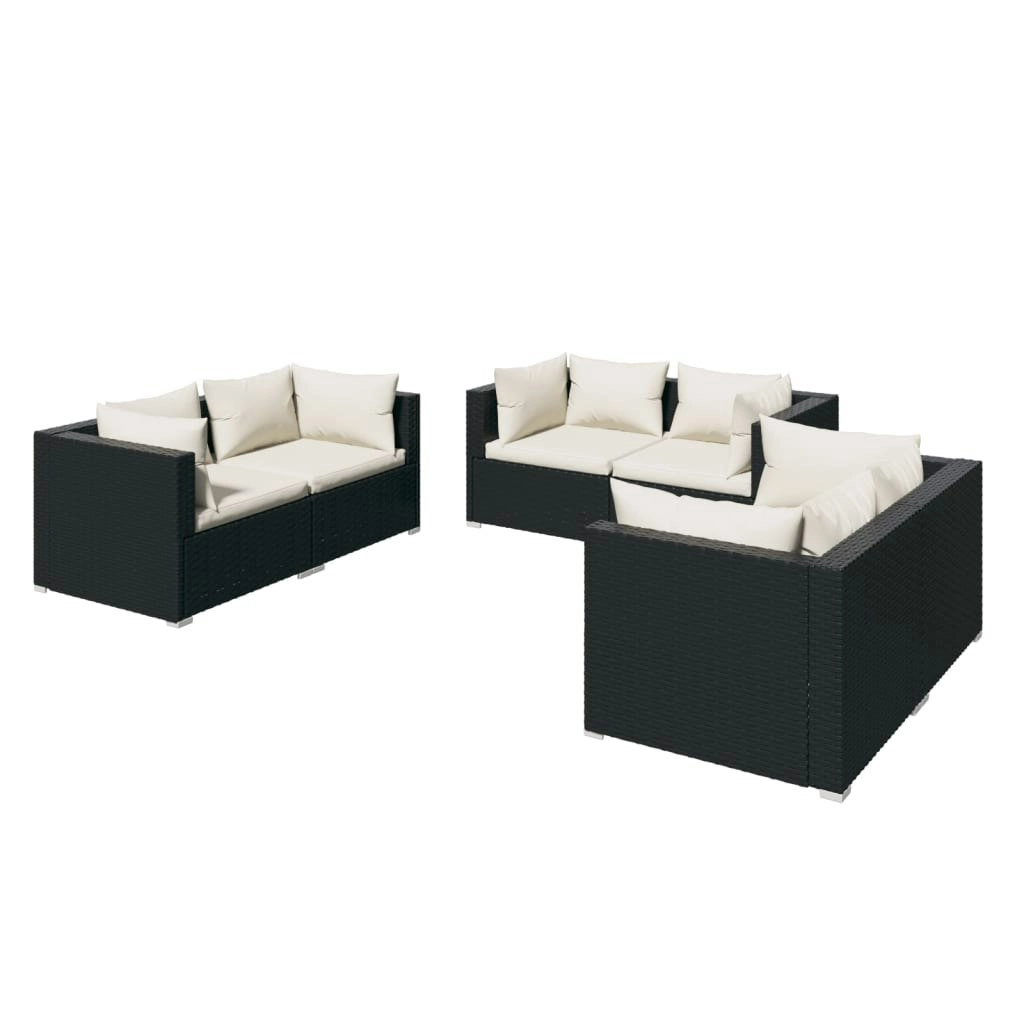 6 Piece Garden Lounge Set with Cushions Poly Rattan Black 3102295