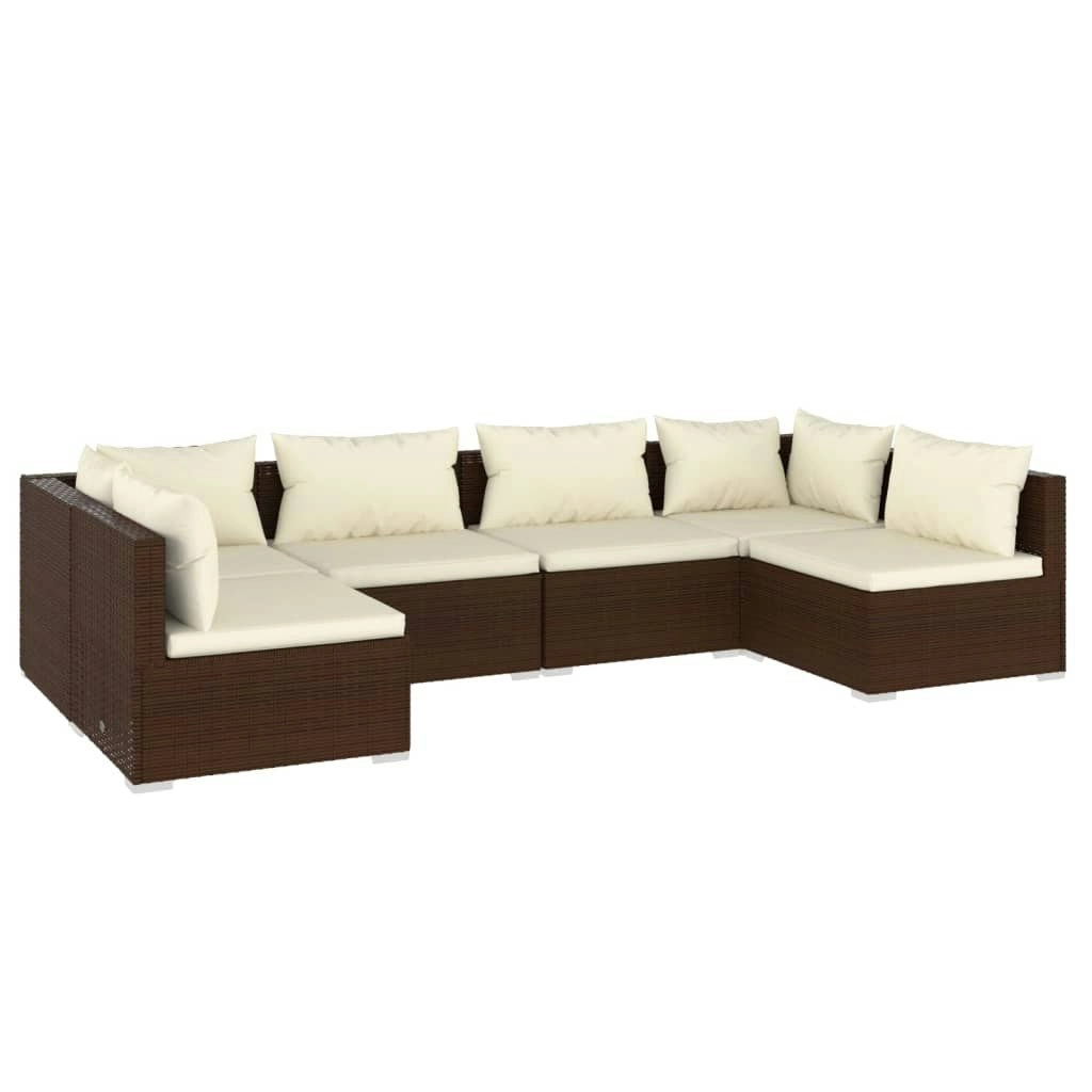 6 Piece Garden Lounge Set with Cushions Poly Rattan Brown 3101874