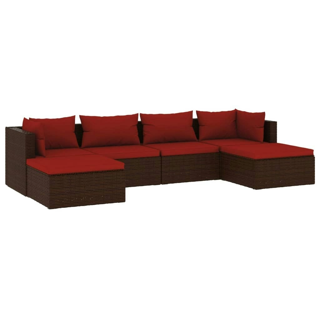 6 Piece Garden Lounge Set with Cushions Poly Rattan Brown 3101803