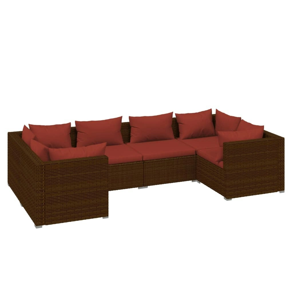 6 Piece Garden Lounge Set with Cushions Poly Rattan Brown 3101939