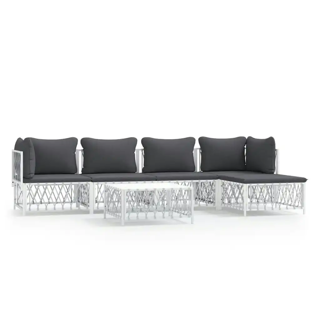 6 Piece Garden Lounge Set with Cushions White Steel 3186866