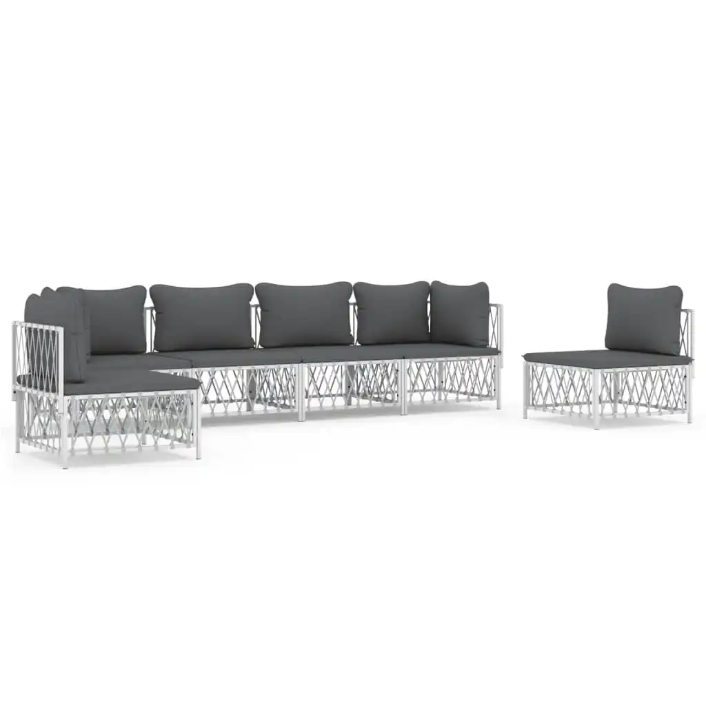 6 Piece Garden Lounge Set with Cushions White Steel 3186842