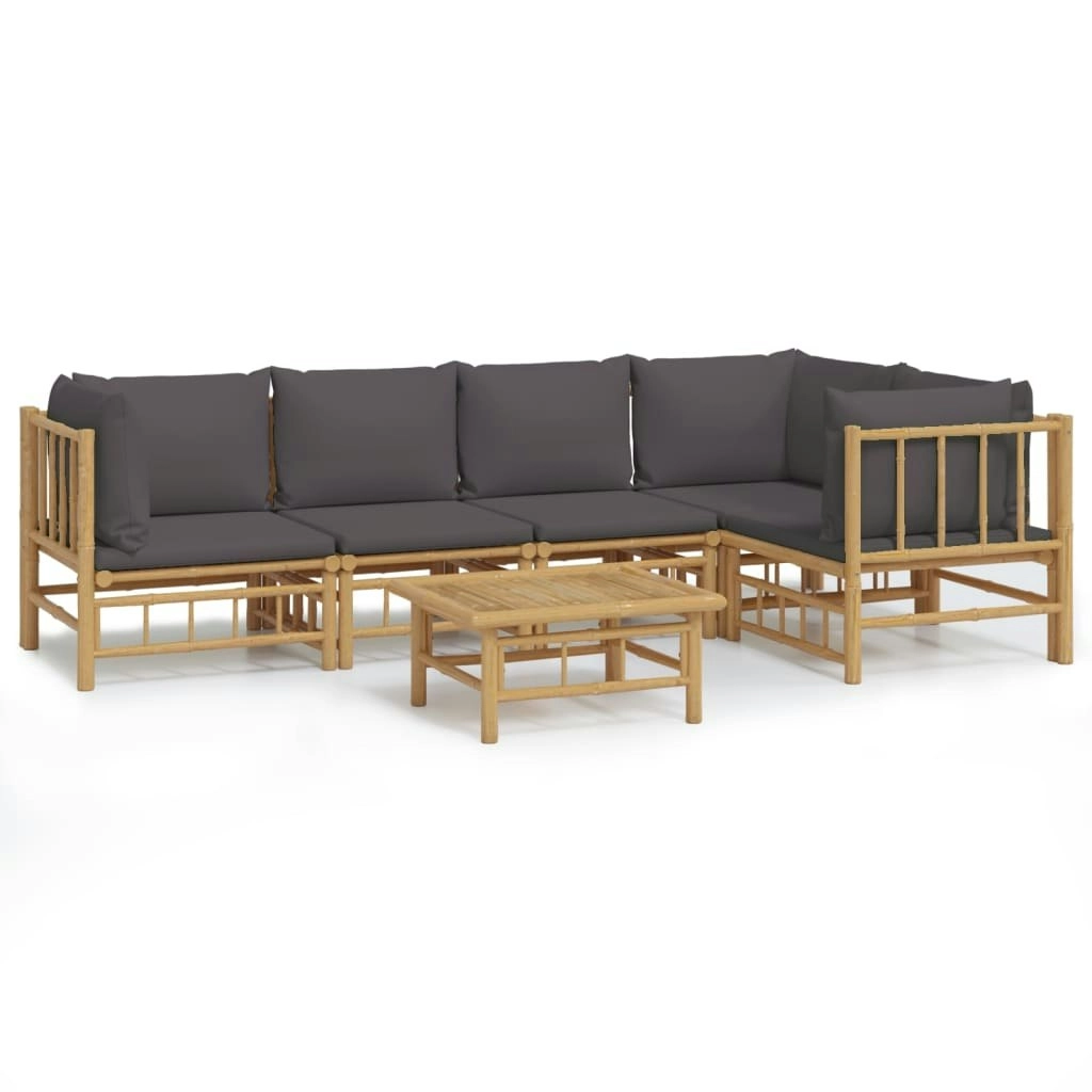 6 Piece Garden Lounge Set with Dark Grey Cushions  Bamboo 3155233