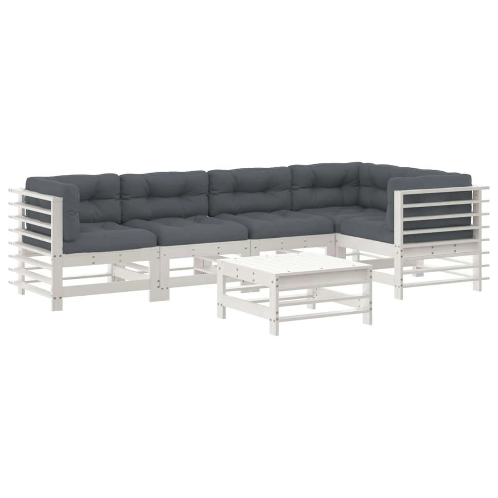 6 Piece Garden Lounge Set with Cushions White Solid Wood 3186005