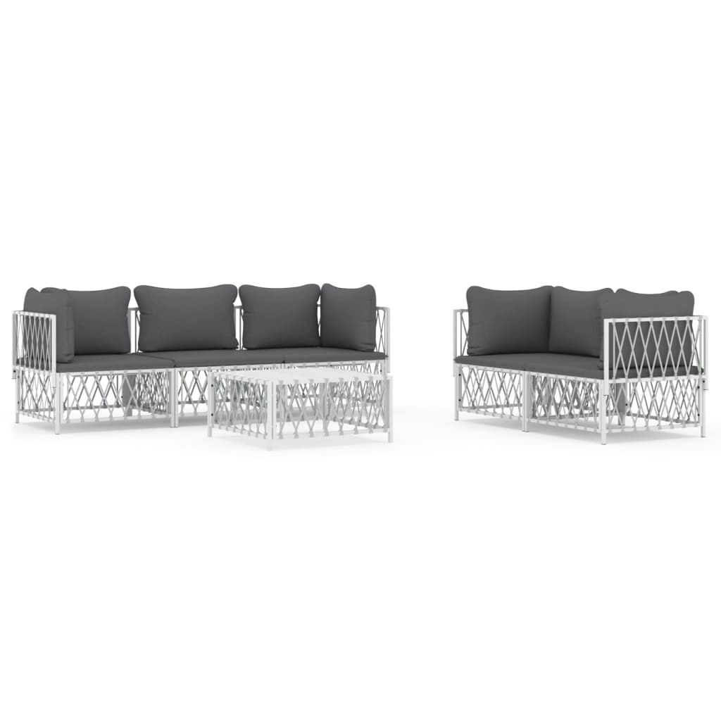 6 Piece Garden Lounge Set with Cushions White Steel 3186826