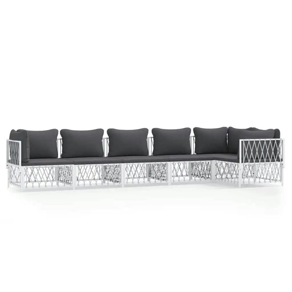 6 Piece Garden Lounge Set with Cushions White Steel 3186876