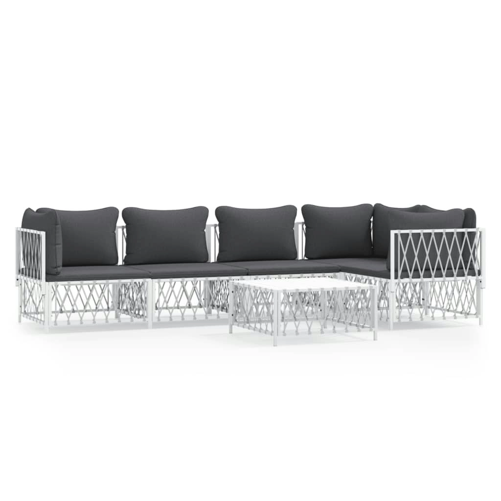 6 Piece Garden Lounge Set with Cushions White Steel 3186874