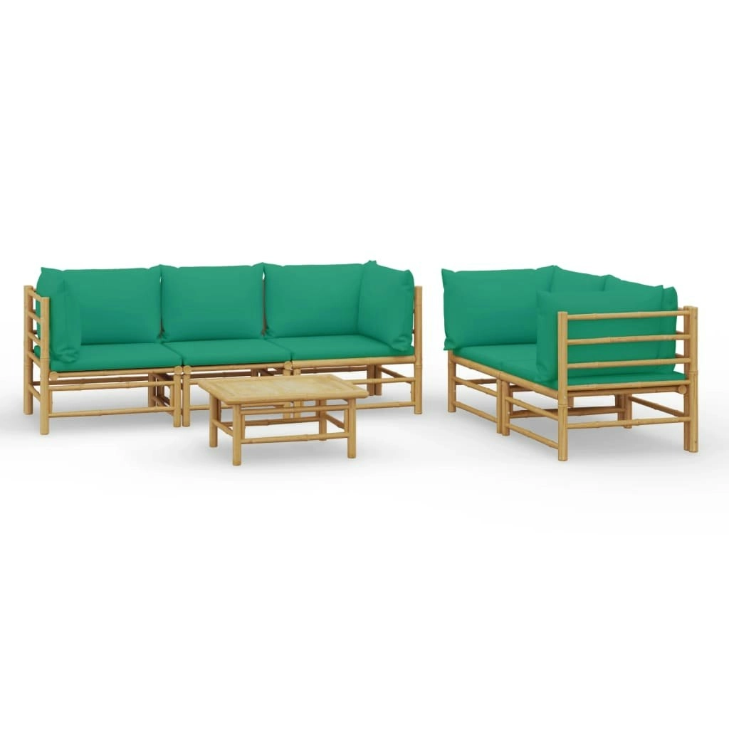 6 Piece Garden Lounge Set with Green Cushions  Bamboo 3155154