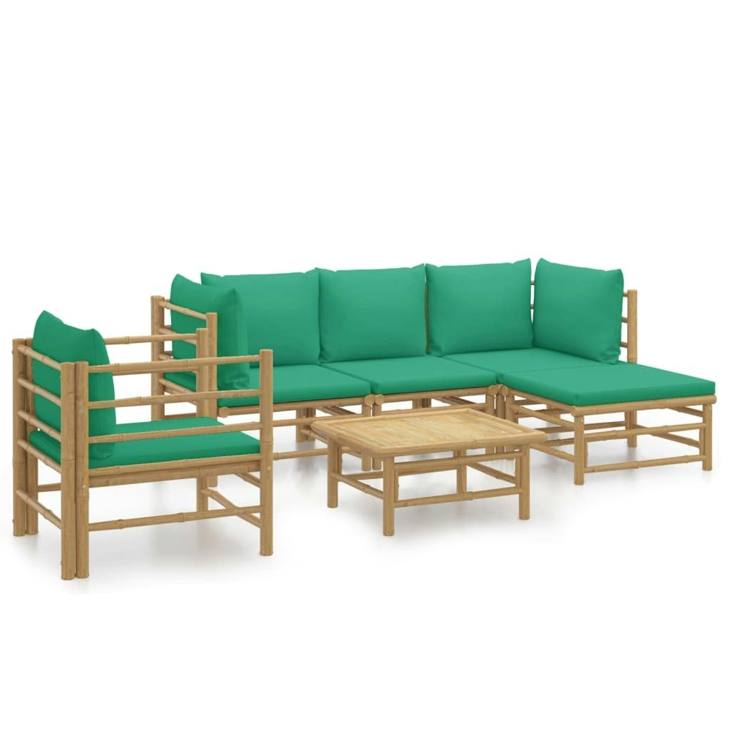 6 Piece Garden Lounge Set with Green Cushions  Bamboo 3155147