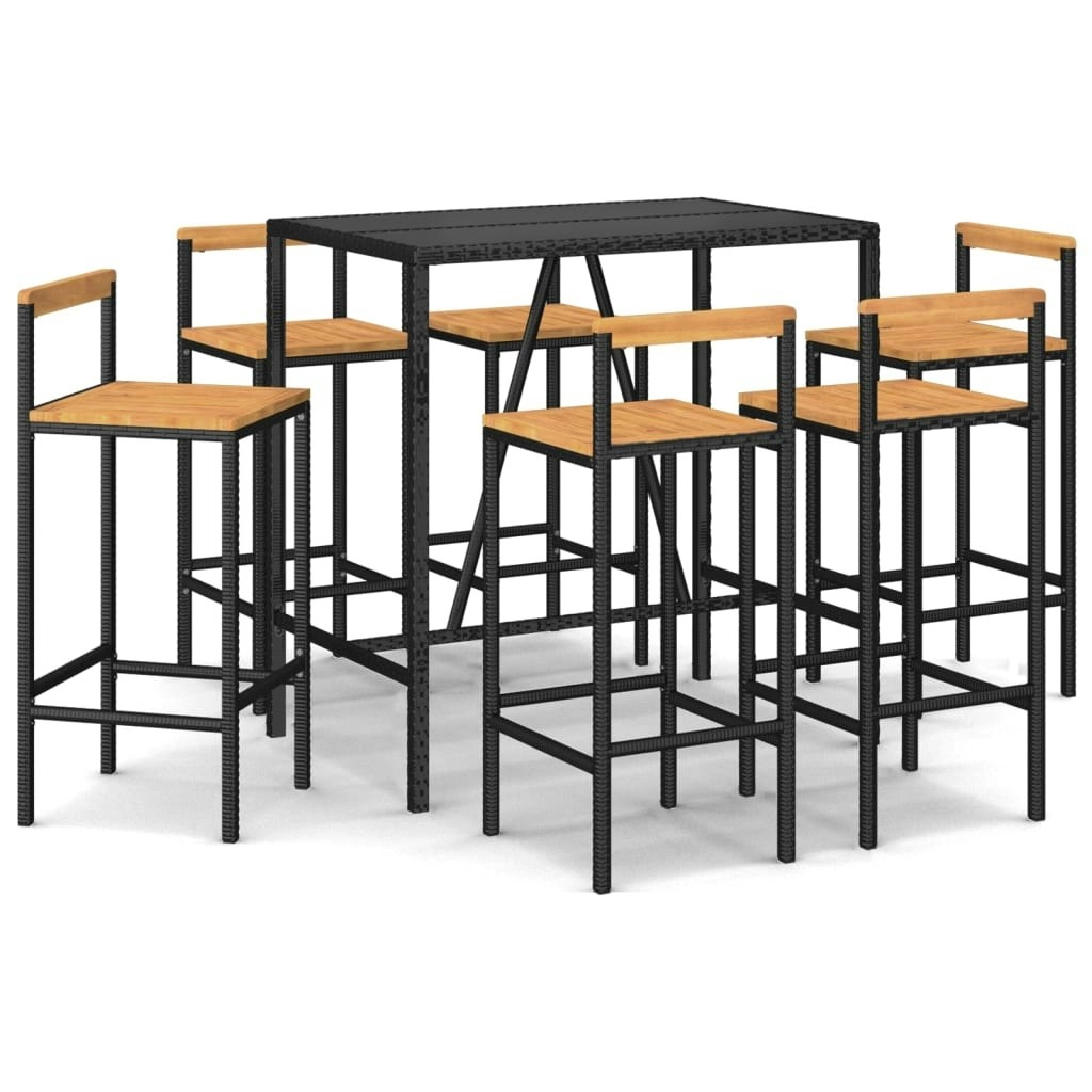 7 Piece Garden Bar Set Black Poly Rattan& Solid Wood Acacia 3187694