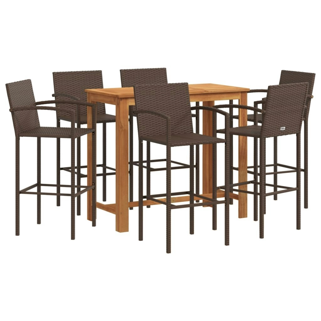 7 Piece Garden Bar Set Brown Solid Wood Acacia and Poly Rattan 3295291