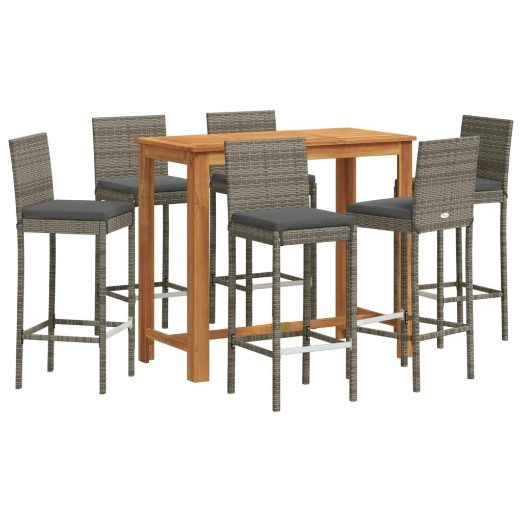 7 Piece Garden Bar Set Grey Solid Wood Acacia and Poly Rattan 3295281