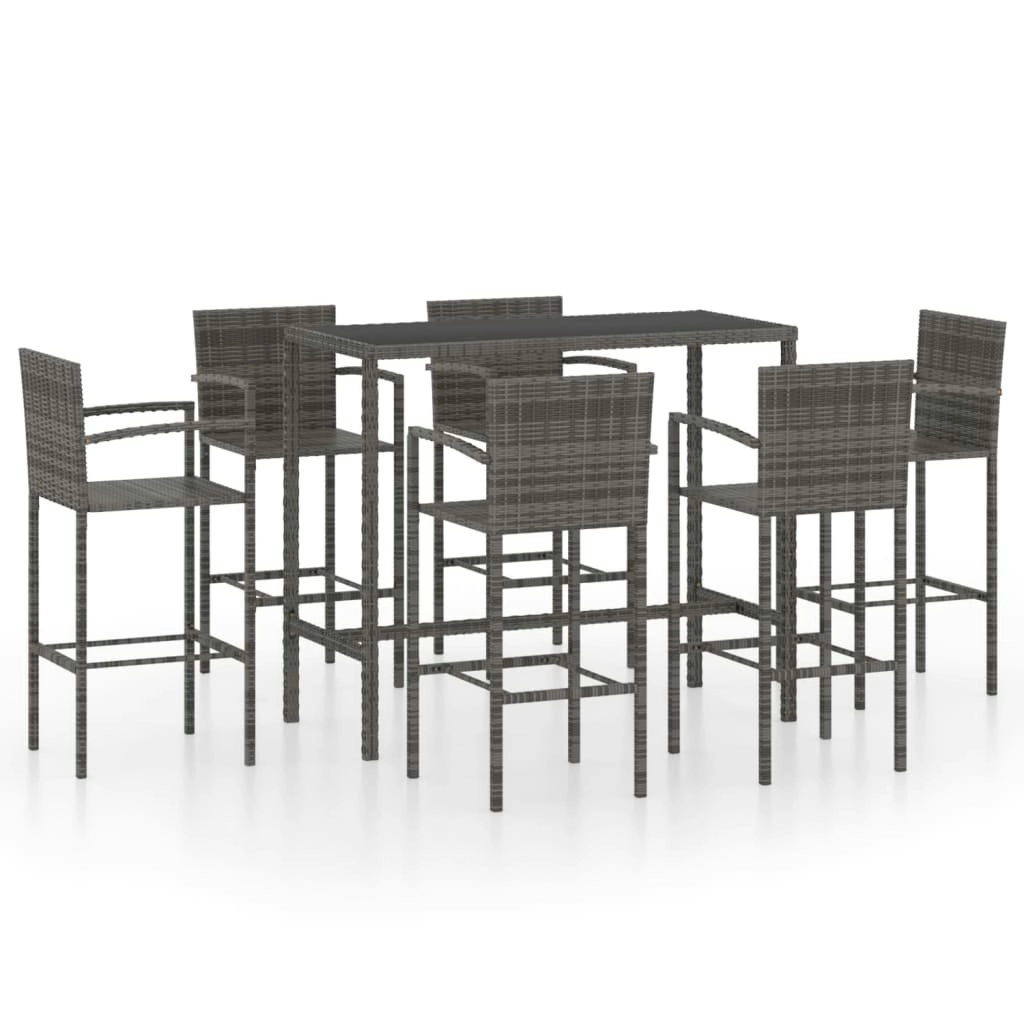 7 Piece Garden Bar Set Poly Rattan Grey 3064847