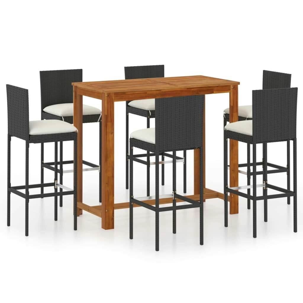 7 Piece Garden Bar Set with Cushions Black 3067992