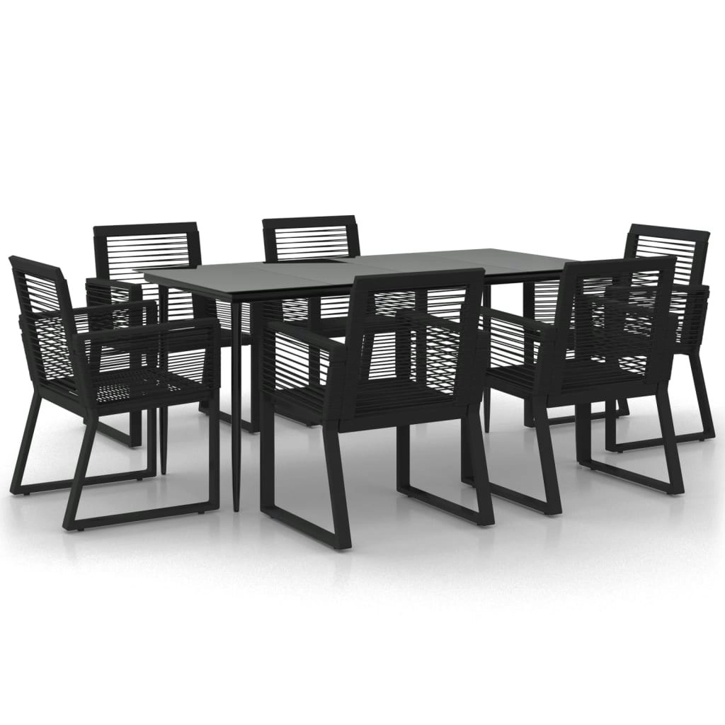 7 Piece Garden Dining Set Black PVC Rattan 3156549