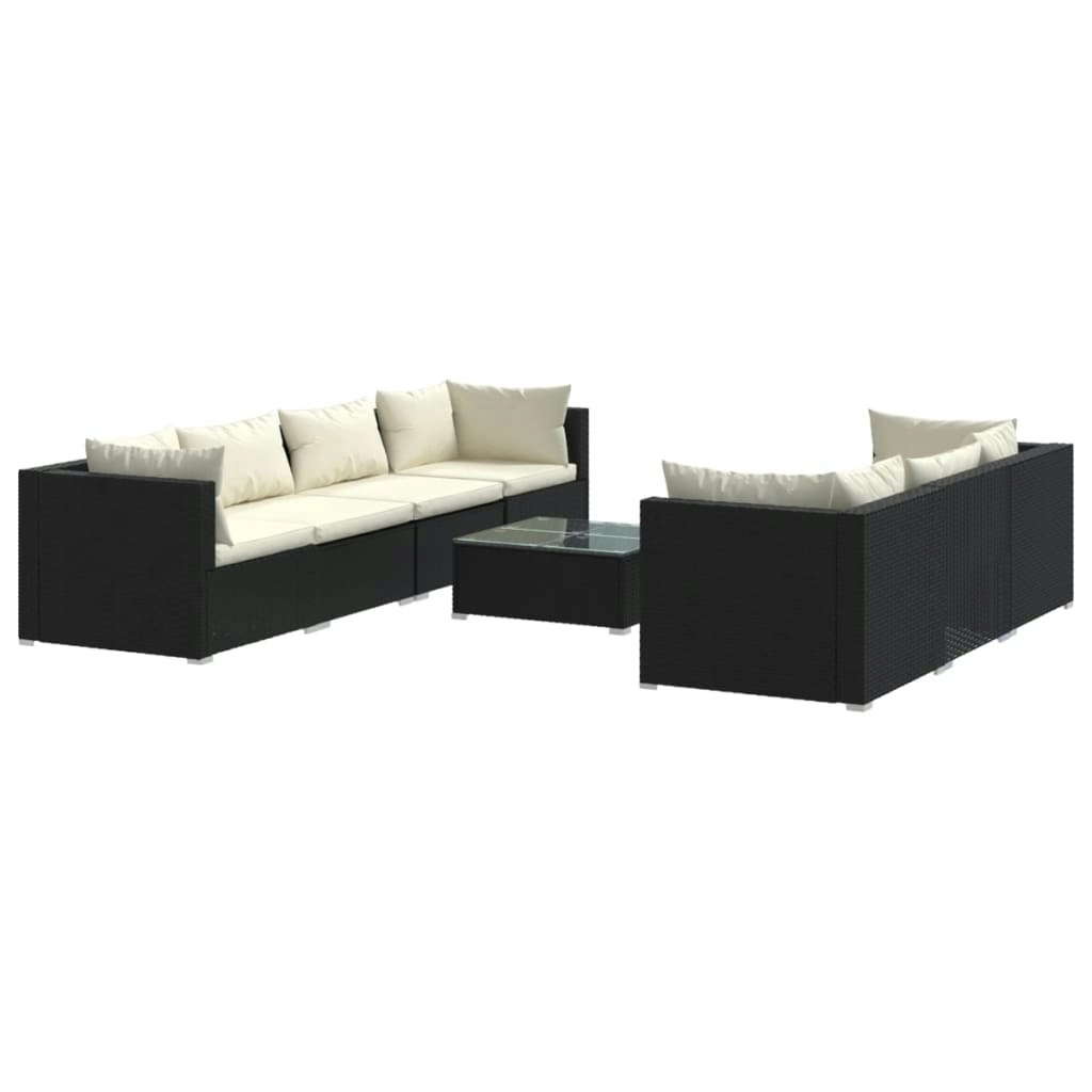 8 Piece Garden Lounge Set with Cushions Poly Rattan Black 3101503