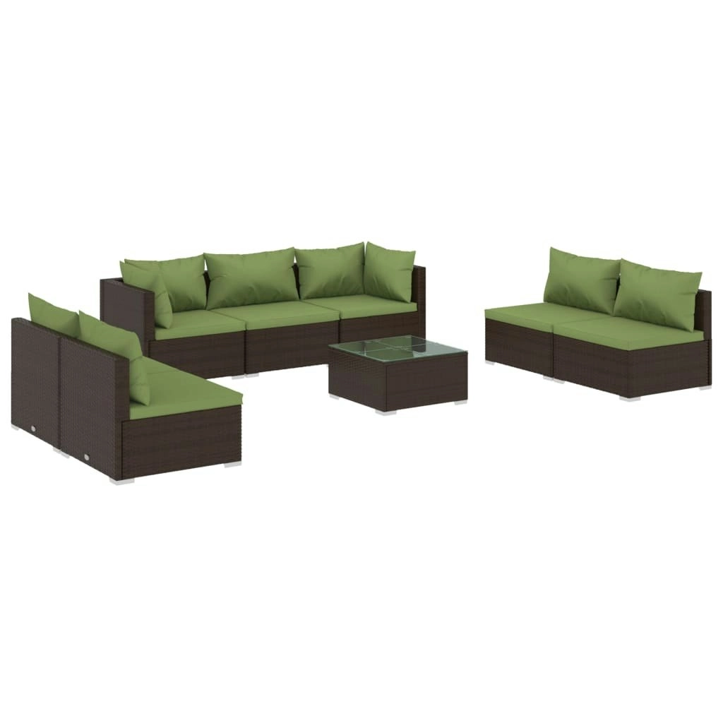 8 Piece Garden Lounge Set with Cushions Poly Rattan Brown 3102244