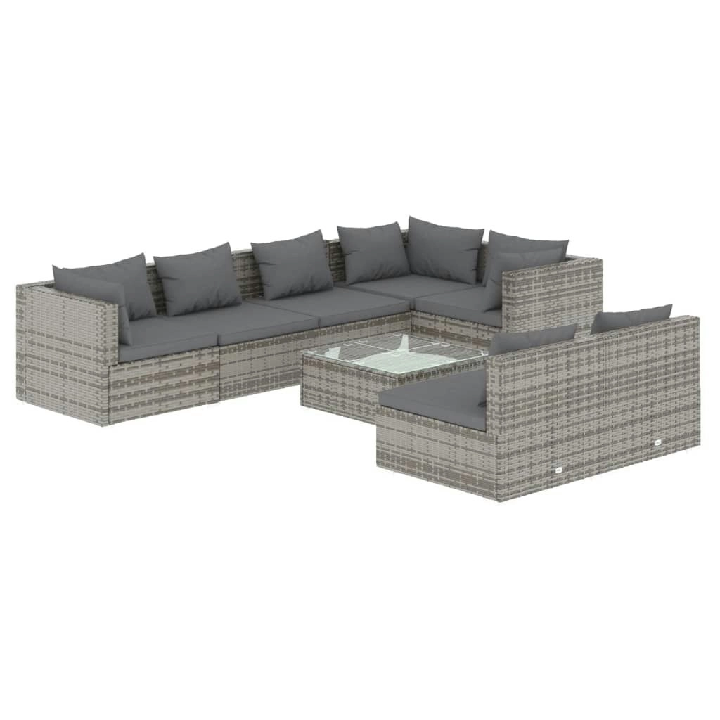 8 Piece Garden Lounge Set with Cushions Grey Poly Rattan 3102397