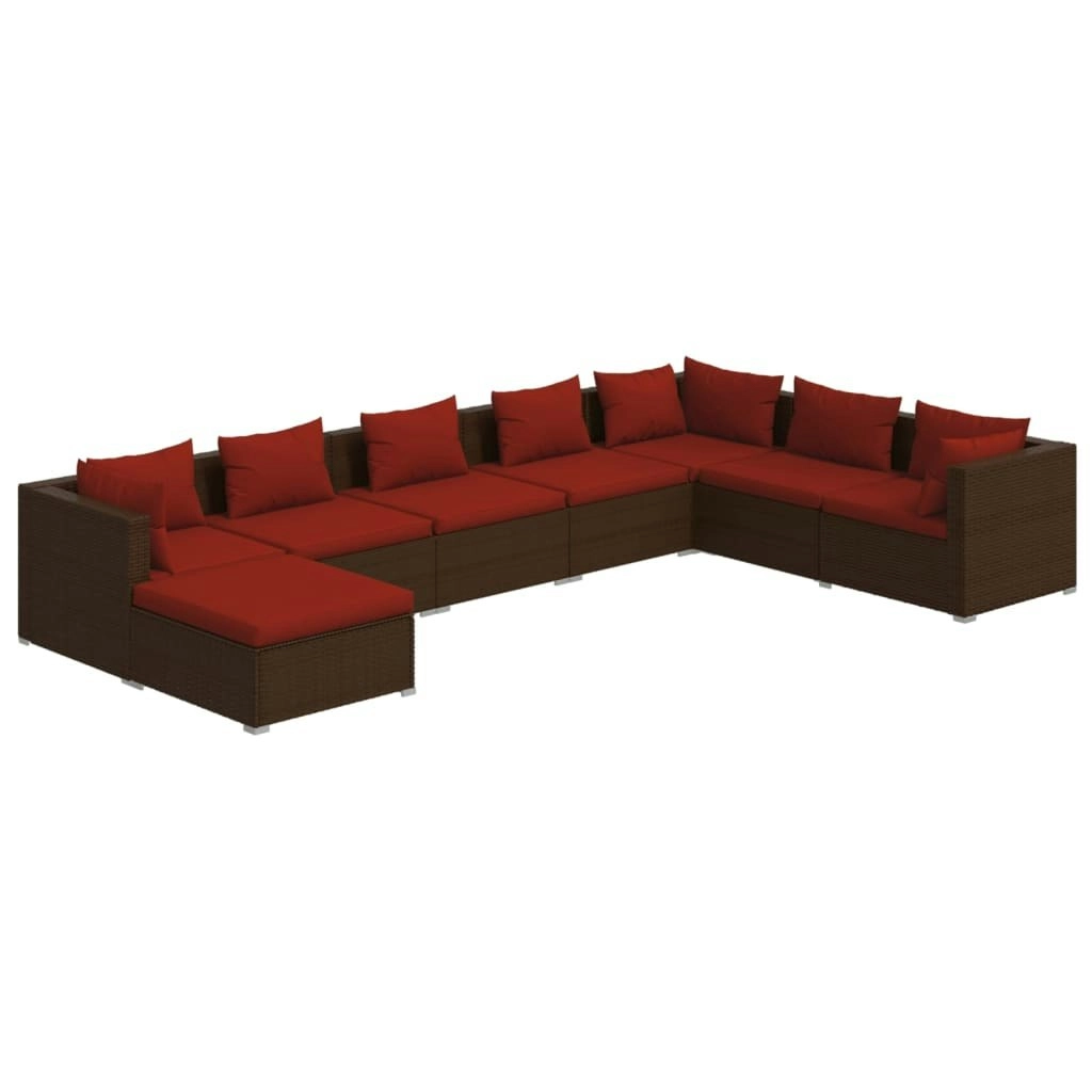 8 Piece Garden Lounge Set with Cushions Poly Rattan Brown 3101859