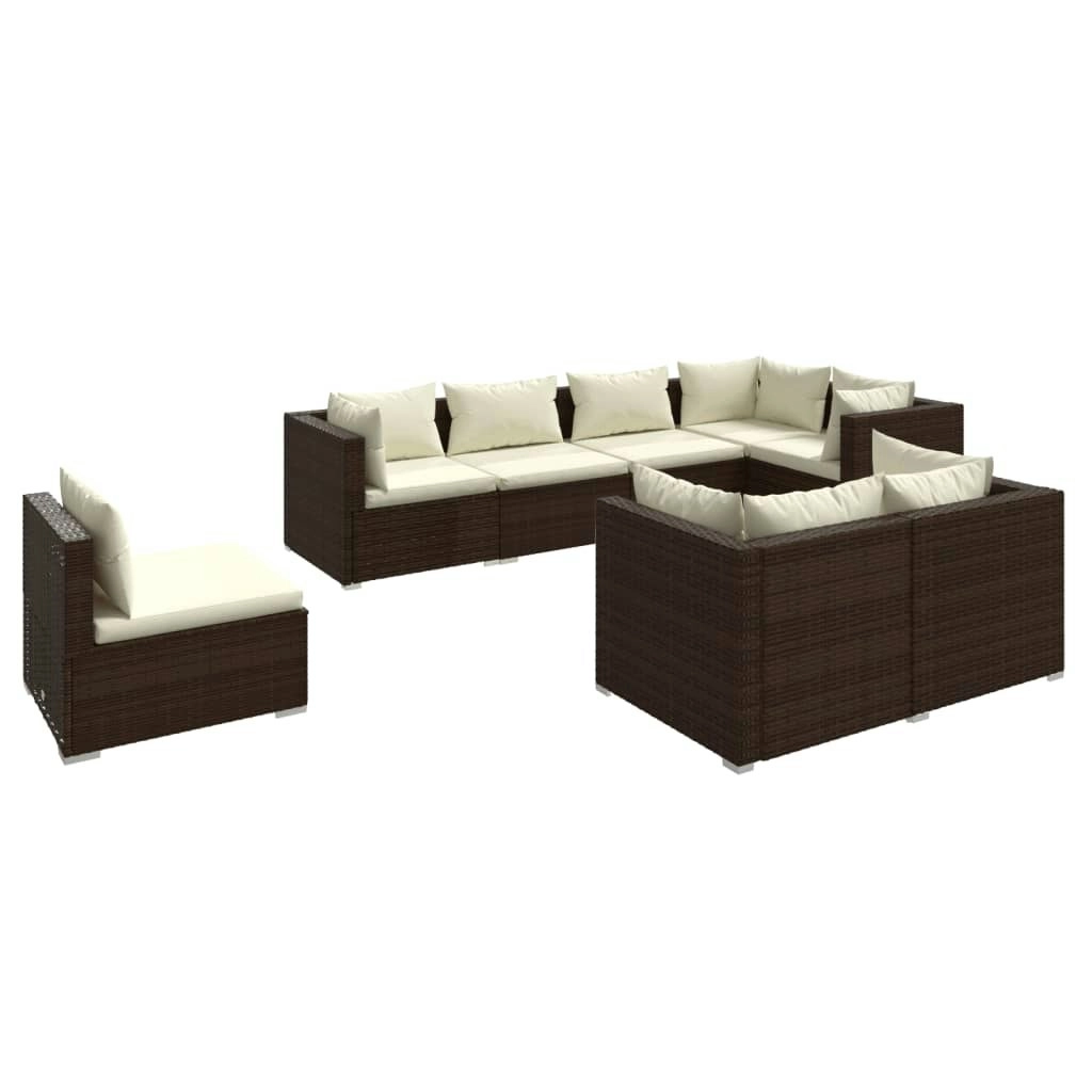 8 Piece Garden Lounge Set with Cushions Poly Rattan Brown 3102610