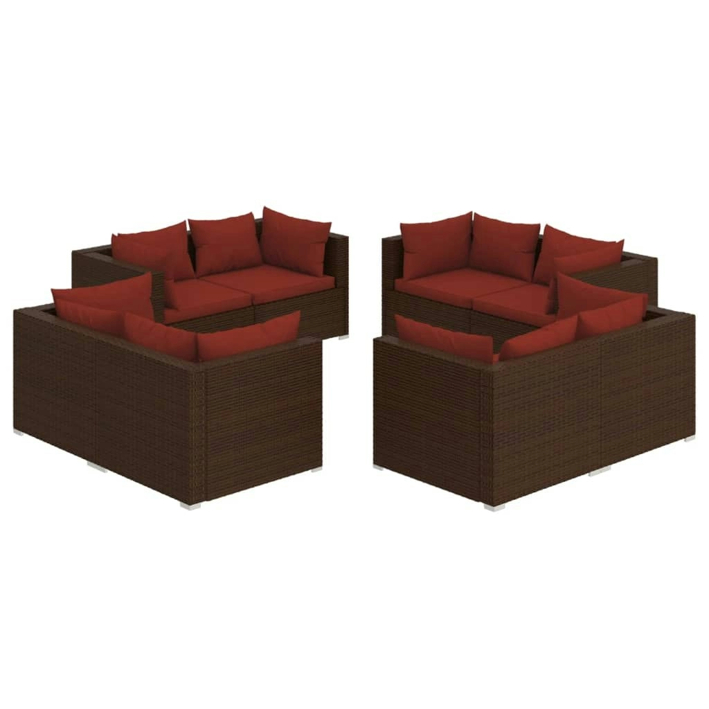 8 Piece Garden Lounge Set with Cushions Poly Rattan Brown 3101555