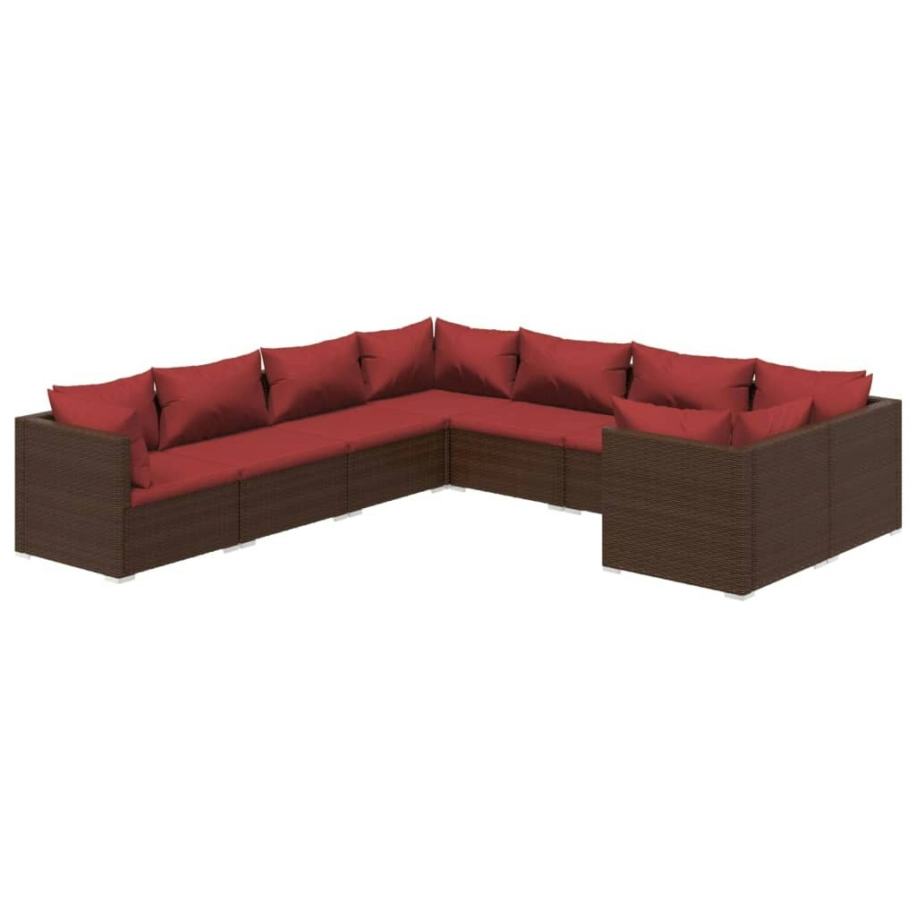 8 Piece Garden Lounge Set with Cushions Poly Rattan Brown 3102755