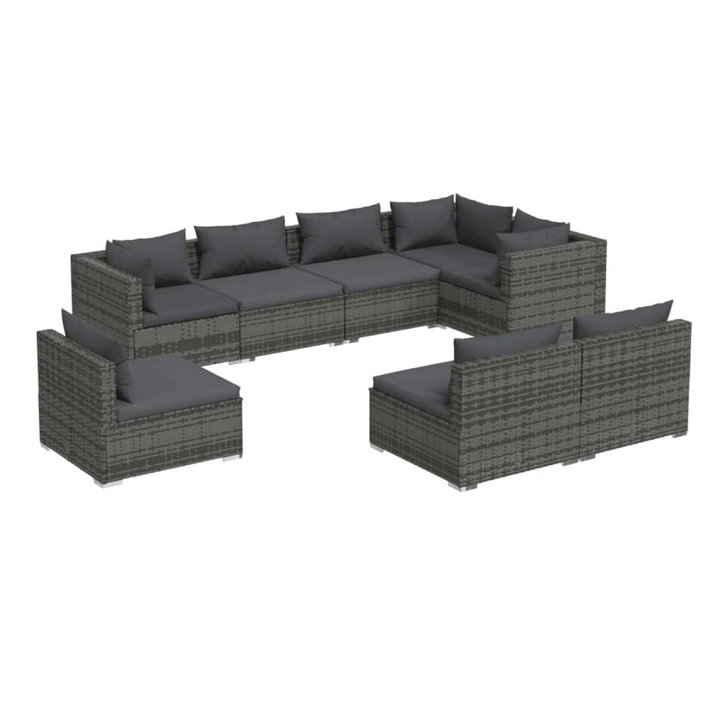 8 Piece Garden Lounge Set with Cushions Poly Rattan Grey 3102549