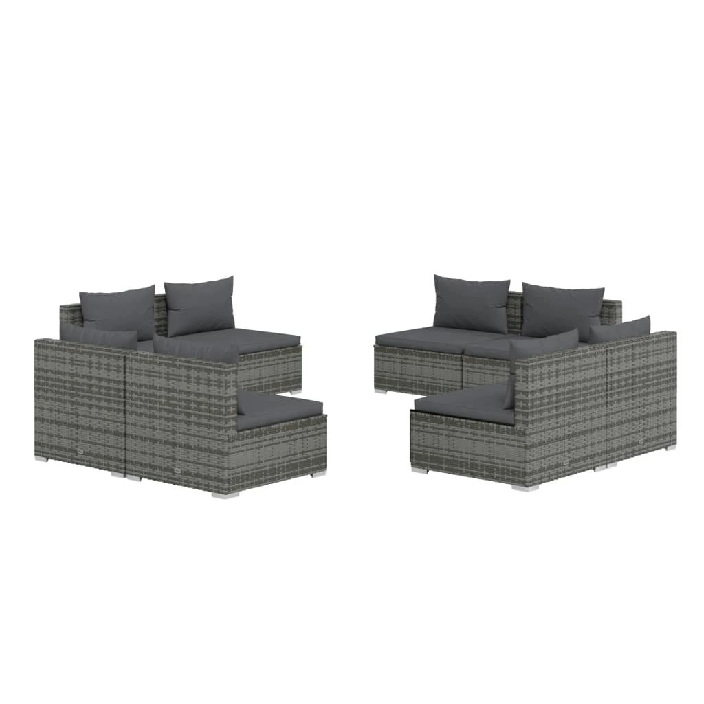 8 Piece Garden Lounge Set with Cushions Poly Rattan Grey 3101541