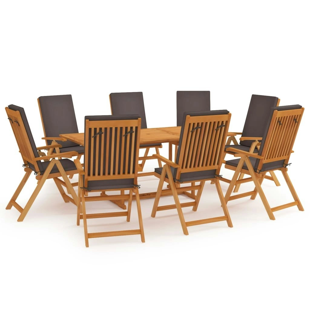 9 Piece Garden Dining Set with Cushions Solid Teak Wood Grey 3059568