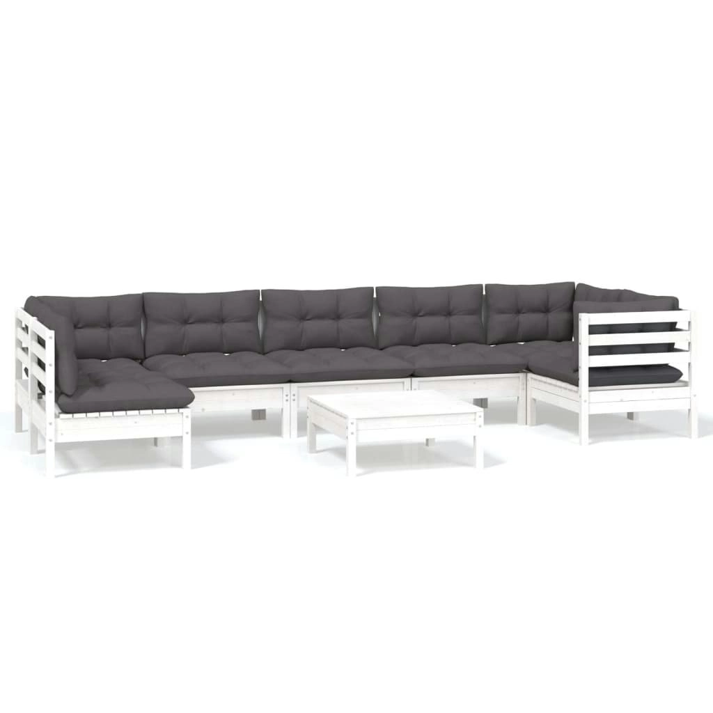 8 Piece Garden Lounge Set with Cushions White Pinewood 3096437