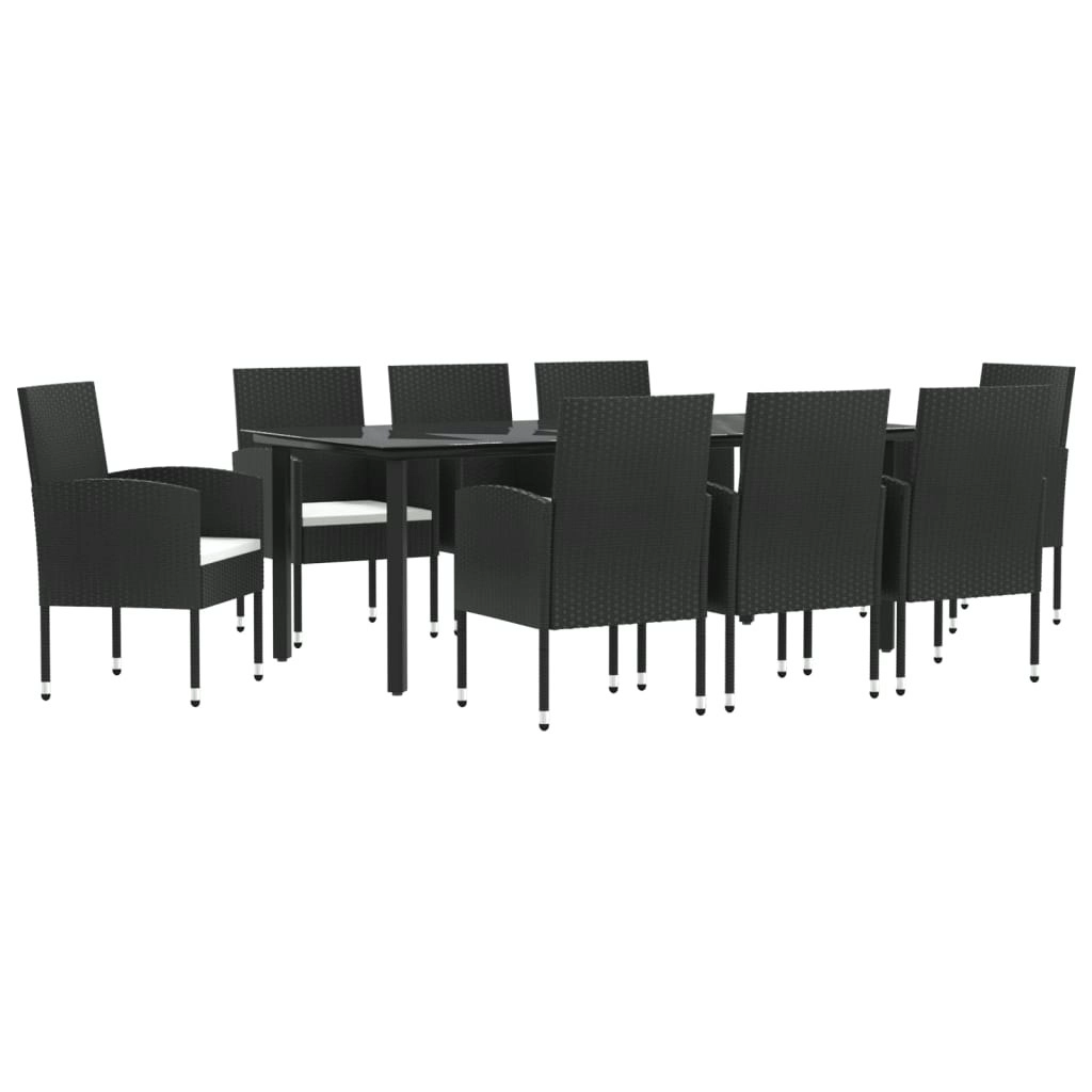 9 Piece Garden Dining Set Black Poly Rattan and Steel 3203319