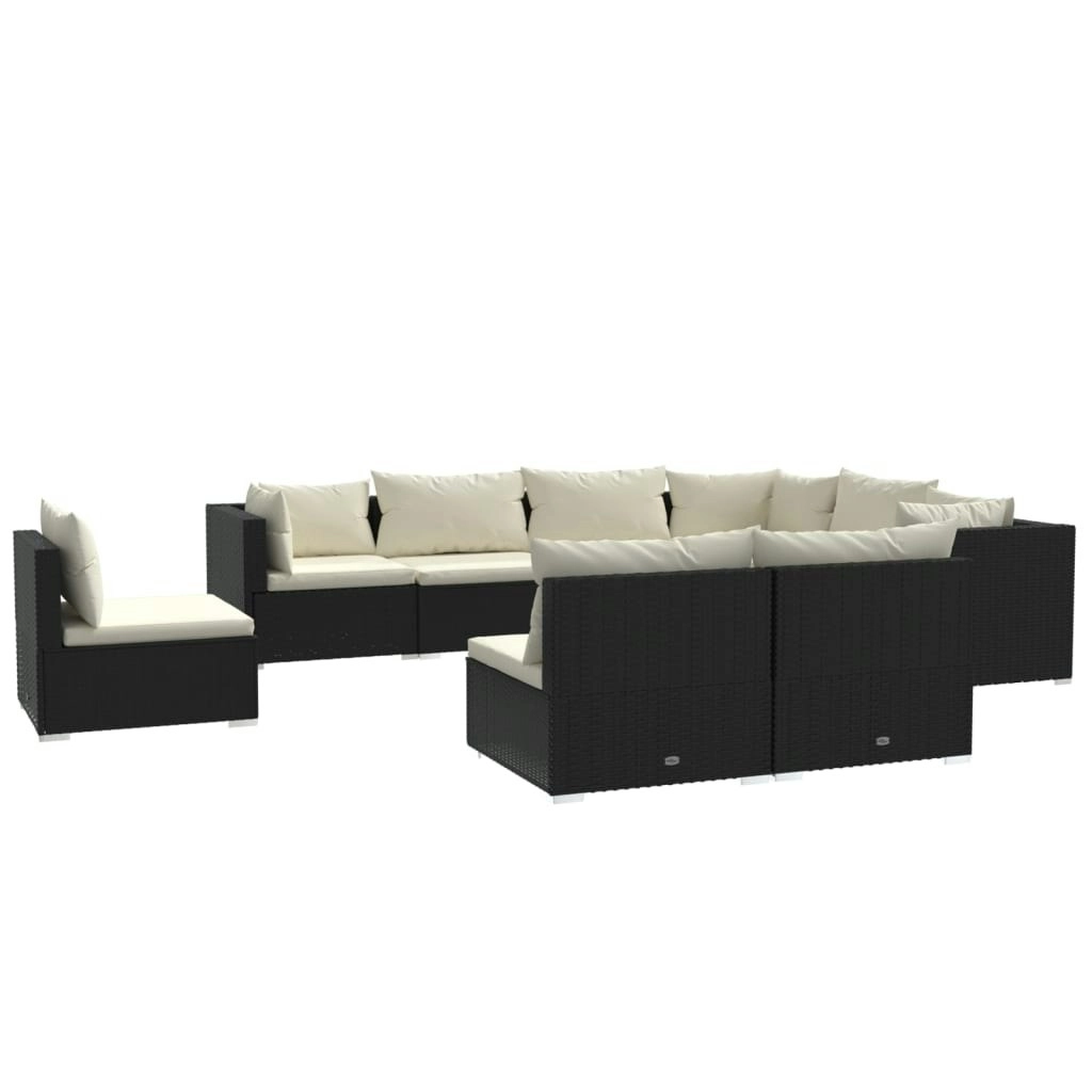 9 Piece Garden Lounge Set with Cushions Poly Rattan Black 3102575