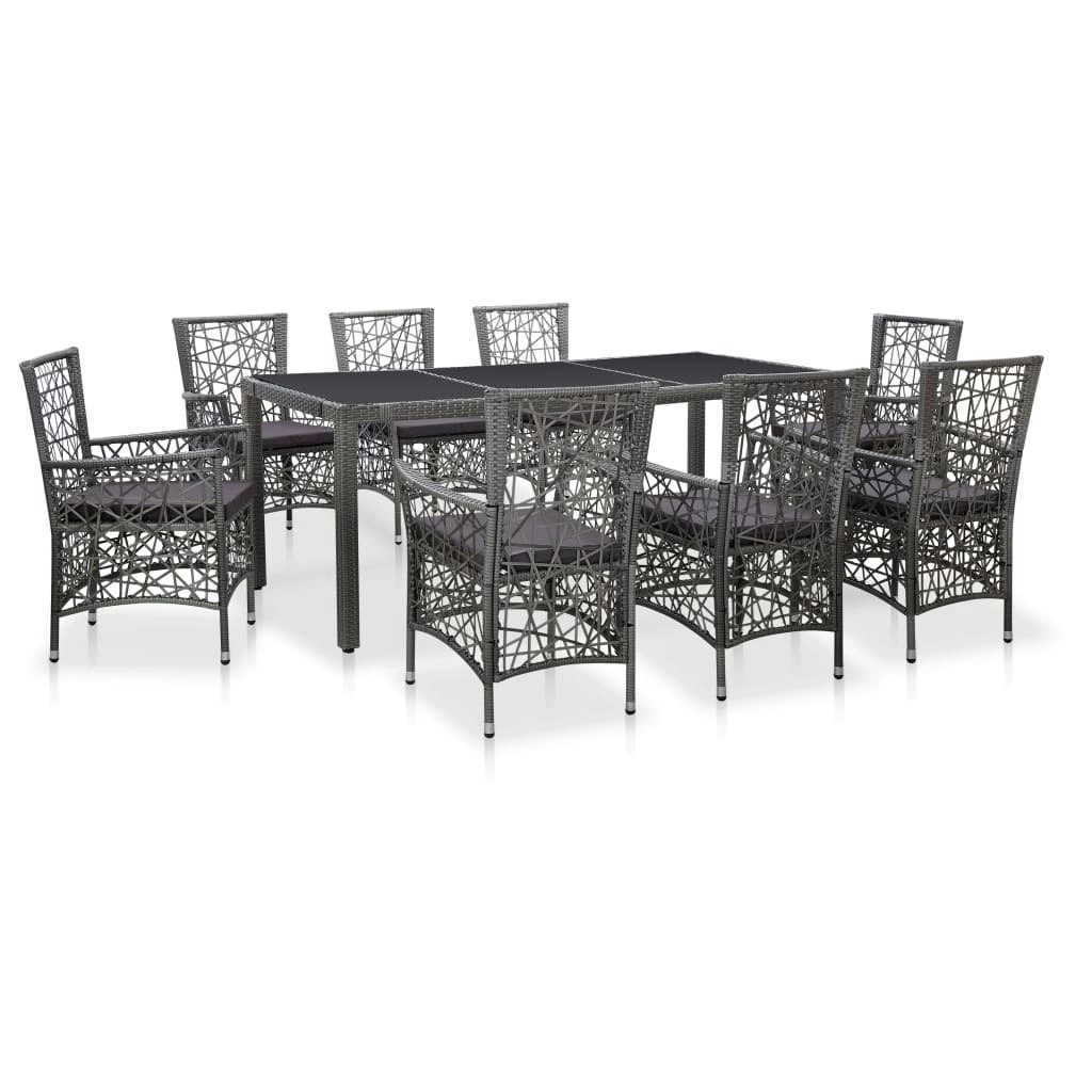 9 Piece Outdoor Dining Set Poly Rattan Grey 45992