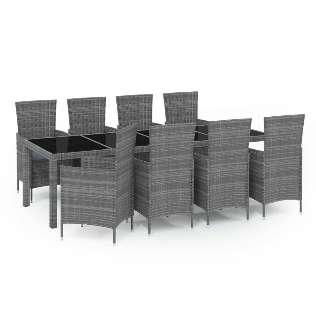 9 Piece Outdoor Dining Set with Cushions Poly Rattan Grey 3094885