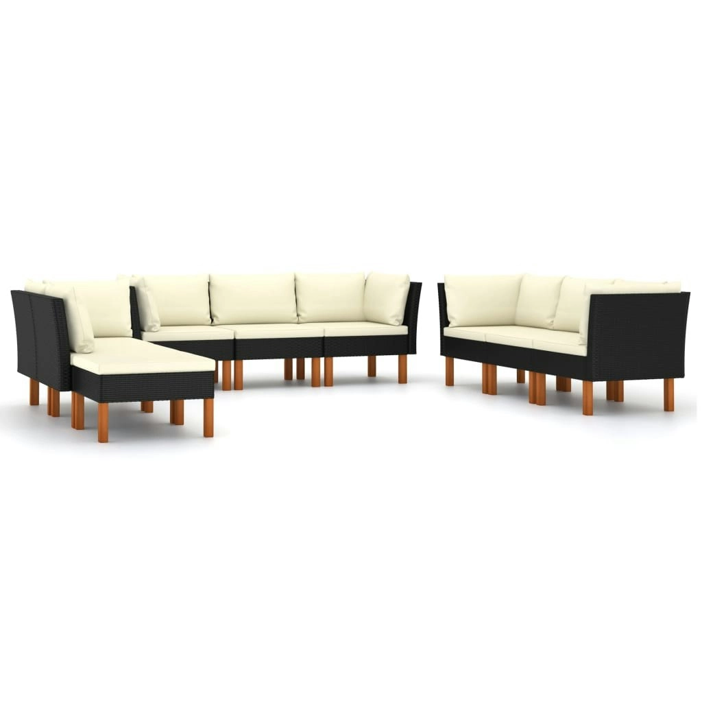 9 Piece Garden Lounge Set with Cushions Poly Rattan Black 3059748