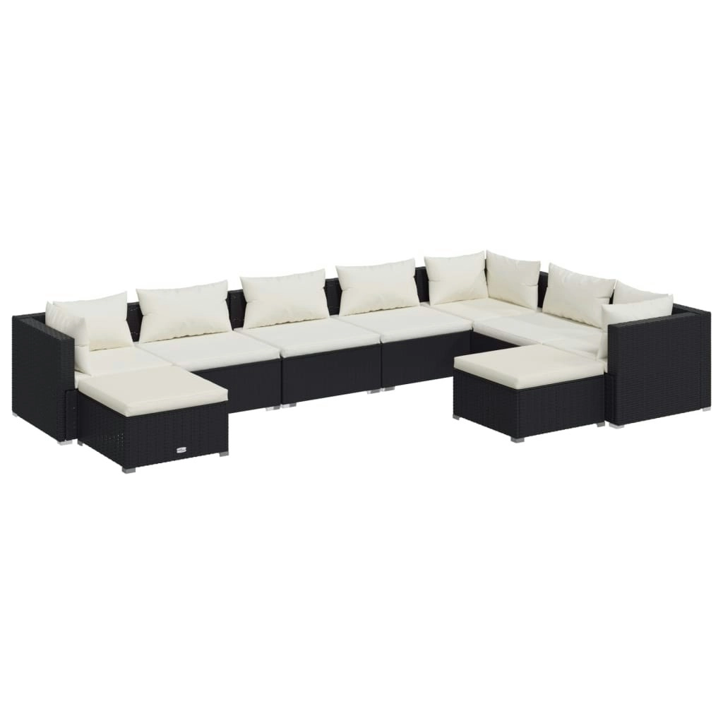 9 Piece Garden Lounge Set with Cushions Poly Rattan Black 3102671